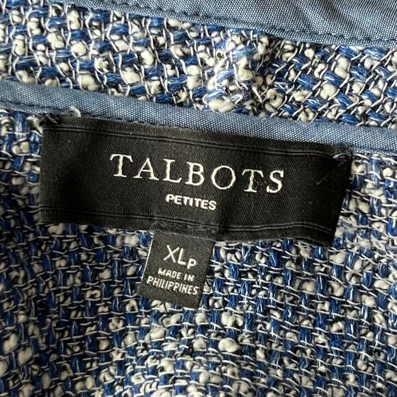 Talbots Tweed Open Front Blue Blazer Jacket XL Petite - Picture 6 of 8